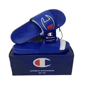 Champion Size 13 Men’s Super Slide Athletic Sandals Surf The Web Blue Red Flats